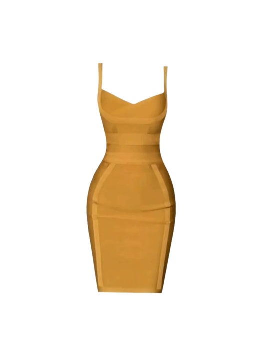 Fashionable Cinched Waist Spaghetti Straps Midi Dress Trendy Stretchy Fabric Sheath Long Dress AP5050