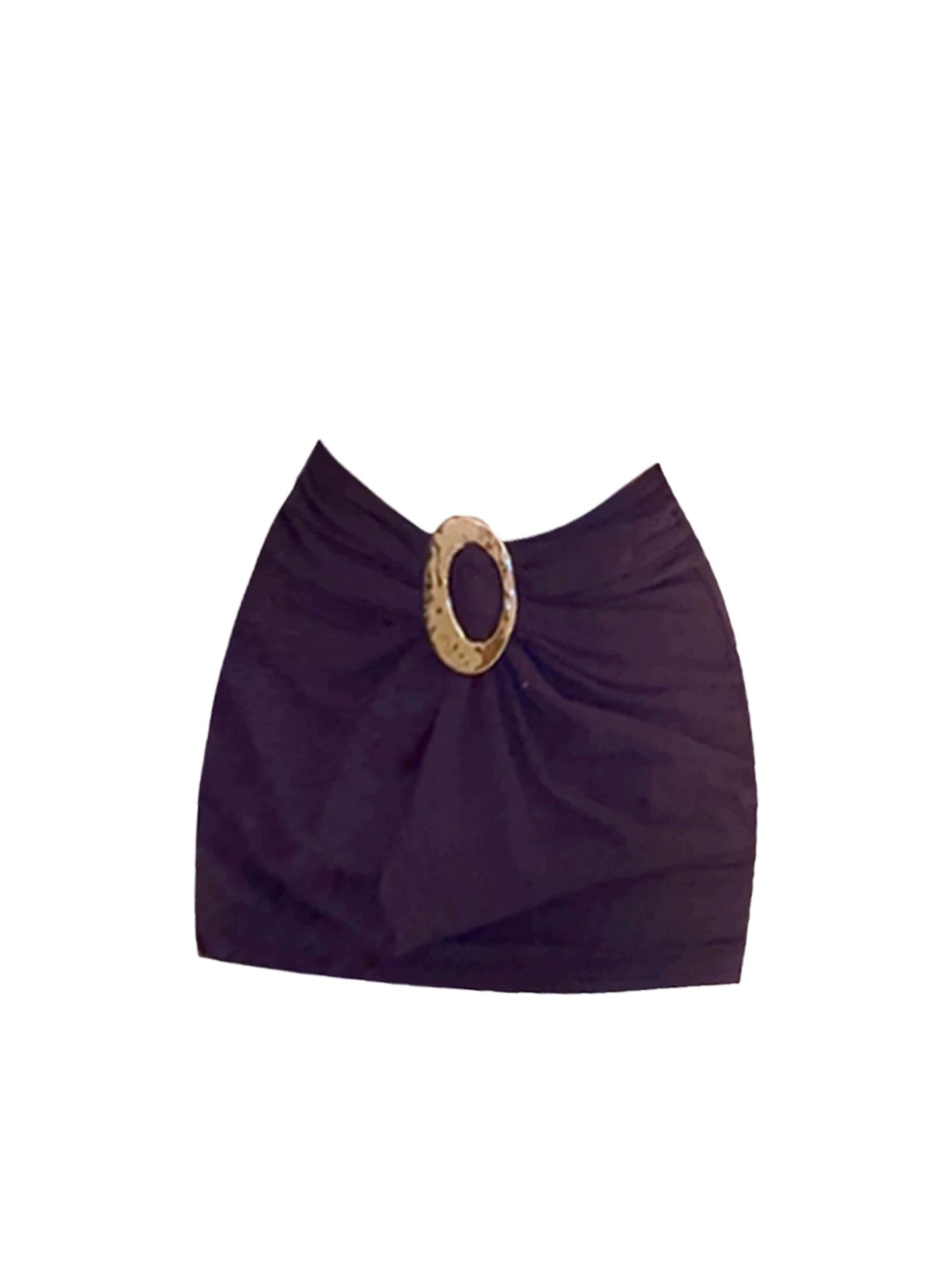French Style Bodycon Deep Purple Ruched Waist Mini Skirt Simple 2-Piece Oval Accent Buckle Halter Short Dress AP5051