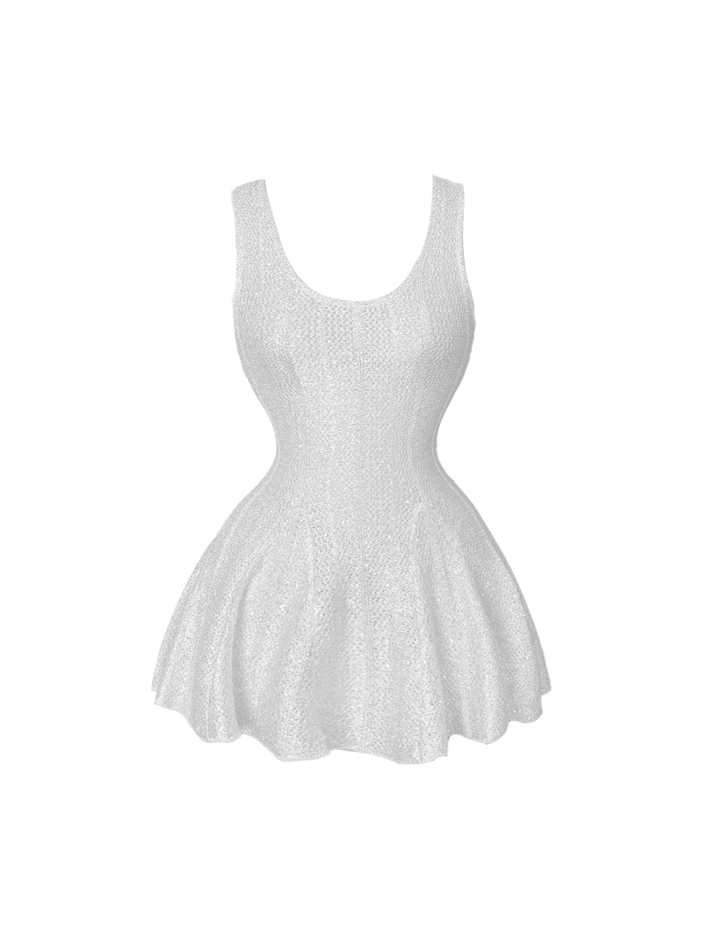 Minimalism Spaghetti Strap White Sequins Mini Skirt Glittering Slim-Fit Waist Flared A-Line Short Dress AP5054