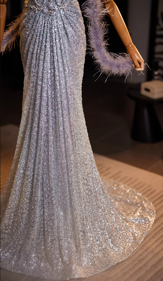 Alluring Strapless Evening Mermaid Dress Sequins Beading Prom Dress AP5114