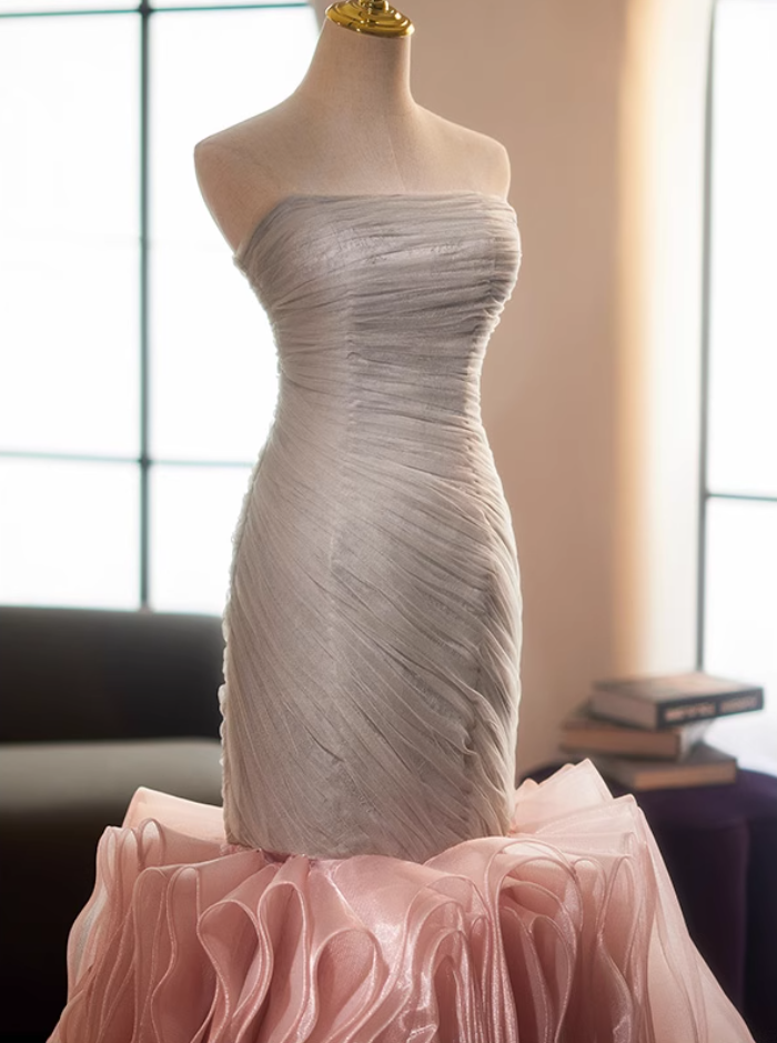 Dramatic Strapless Evening Mermaid Dress Ruffles Tulle Prom Dress AP5118