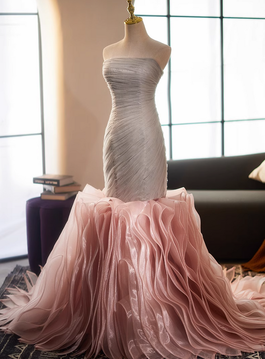 Dramatic Strapless Evening Mermaid Dress Ruffles Tulle Prom Dress AP5118