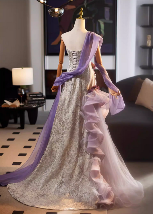 Novelty Sheath Strapless Ruffles Tulle Sweet 16th Dresses 3D Floral Jacquard Prom Dress AP5120