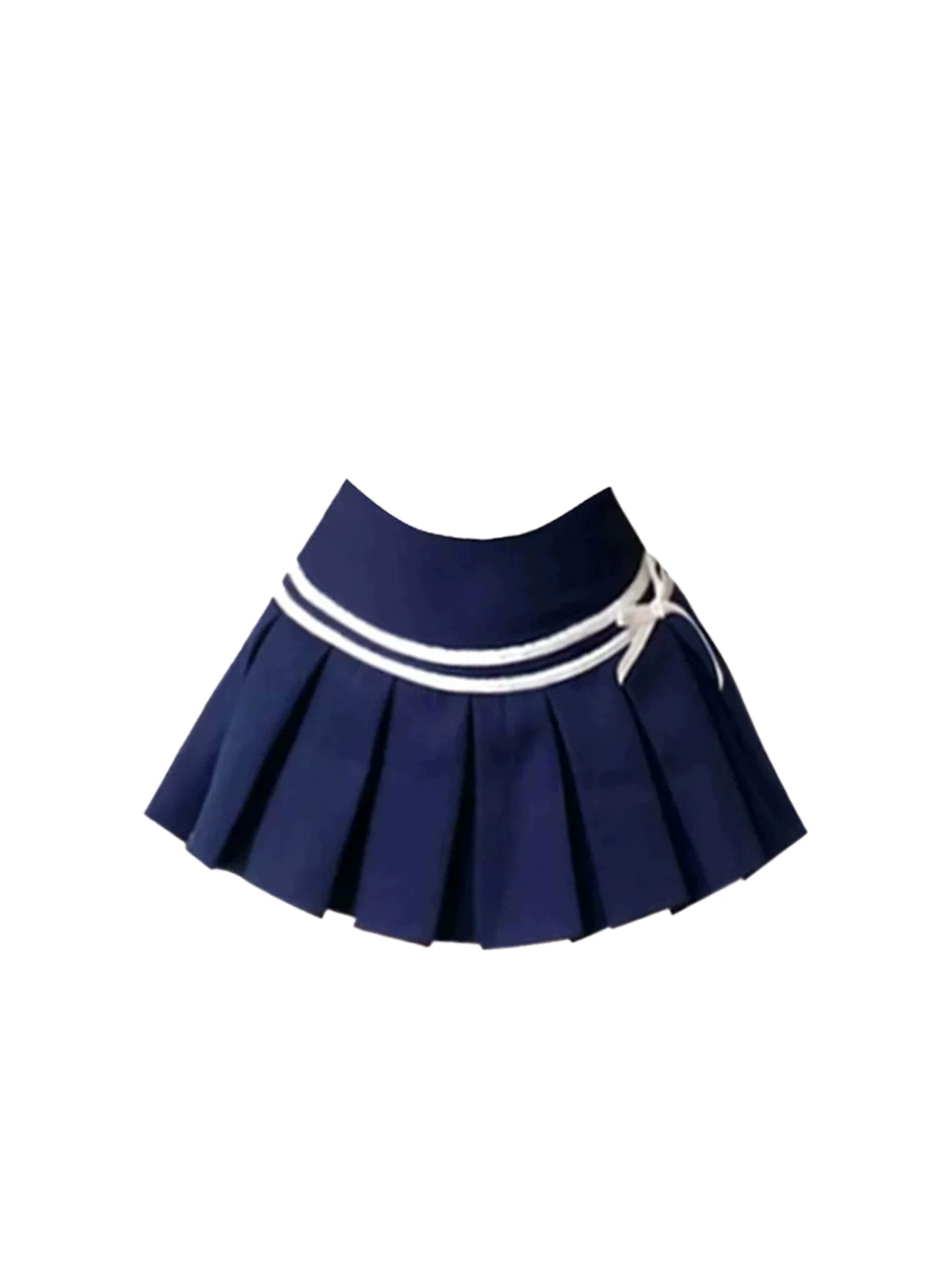 Minimalist Bow Accents 2-Piece A-Line Navy Pleated Mini Skirt White Sleeveless Sailor-Collar Knit Top Short Dress AP5125