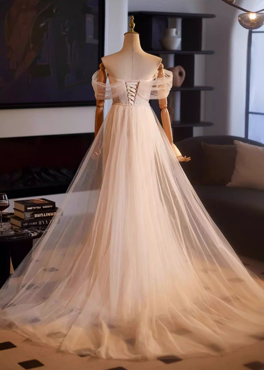 Fancy Off-Shoulder Mermaid High-Slit Bridal Gowns Lace Tulle Wedding Dress AP5143