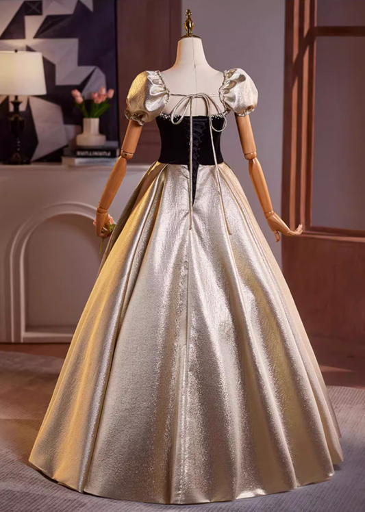 Vibrant A-Line Sweetheart Neck Sweet 16th Gowns Short Sleeve Bow Pearls Prom Dress AP5196