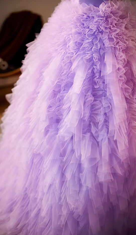 Maximalism Strapless A-Line Sweet 16th Gowns Purple Ruffled Tulle Prom Dress AP5233