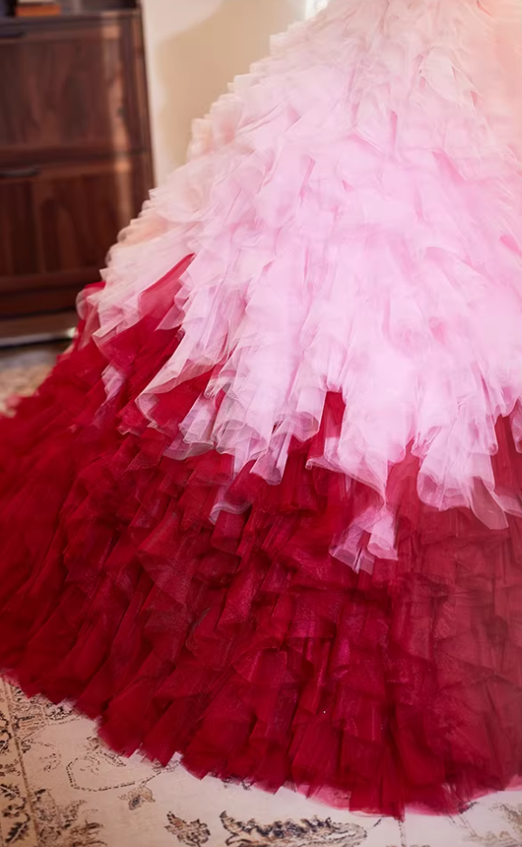 Fabulous Strapless A-Line Ruffles Tulle Sweet 16th Gowns Appliques Beads Prom Dress AP5269