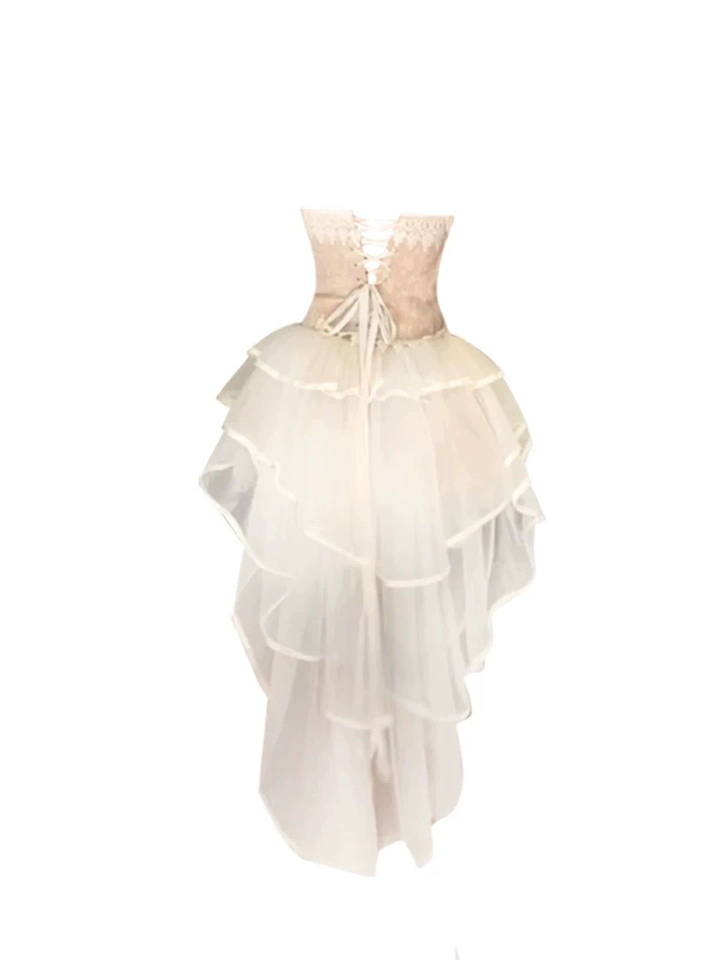 Glam A-Line Light Pink 2-Piece Lace Corset Tulle Mini Skirt Sweet Back Lace-Up Asymmetric Hem Strapless Short Dress AP5288
