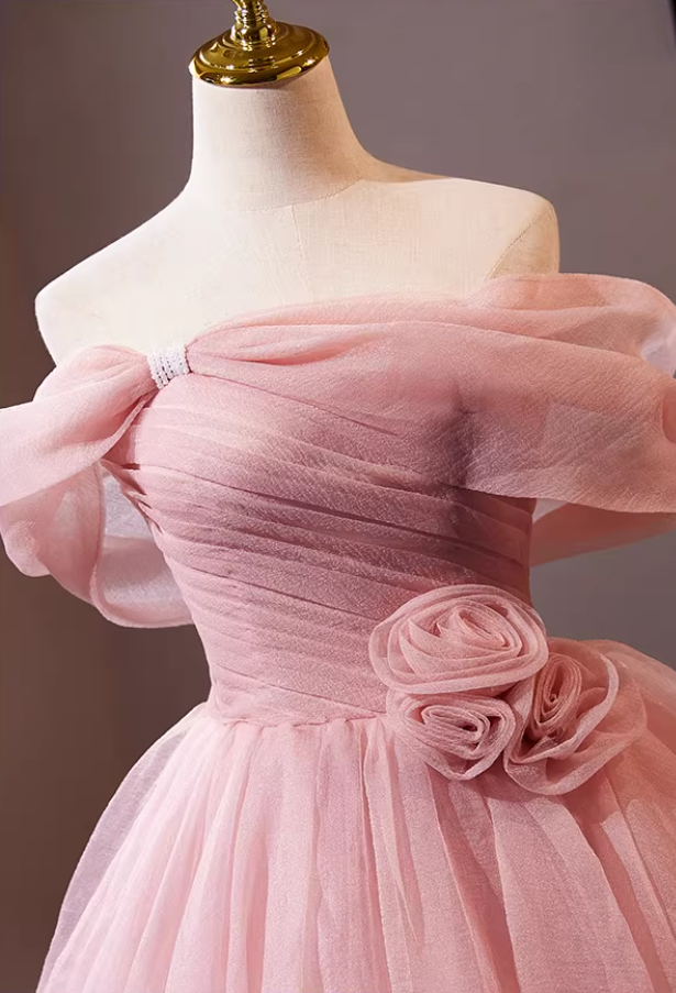 Adorable Off-Shoulder A-Line Pleated Tulle Sweet 16th Dresses Handmade Flowers Beads Prom Dress AP5302