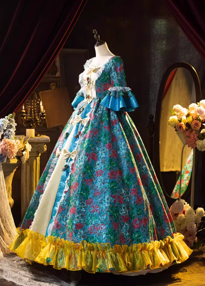 Glittering Square Neck A-Line Jacquard 16th Dresses Bows Lace Long Sleeve Ruffles Prom Dress AP5312