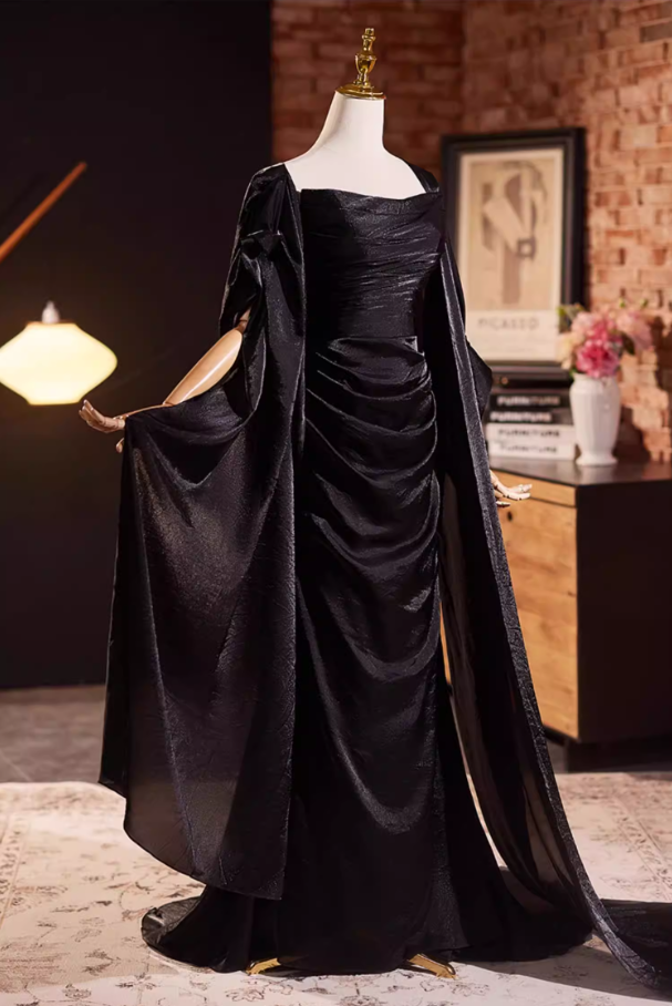 Gothic-Style Sheath Strapless Sweet 16th Dresses Black Satin Prom Dress AP5315