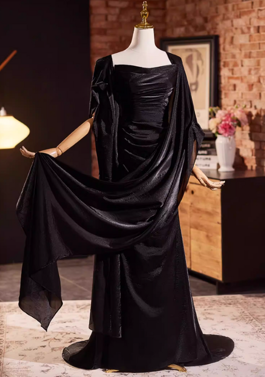Gothic-Style Sheath Strapless Sweet 16th Dresses Black Satin Prom Dress AP5315