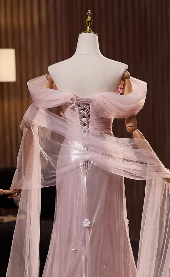 Fancy Sheath Off-Shoulder Sweet 16th Dresses Appliques Beads Pleated Tulle Prom Dress AP5317