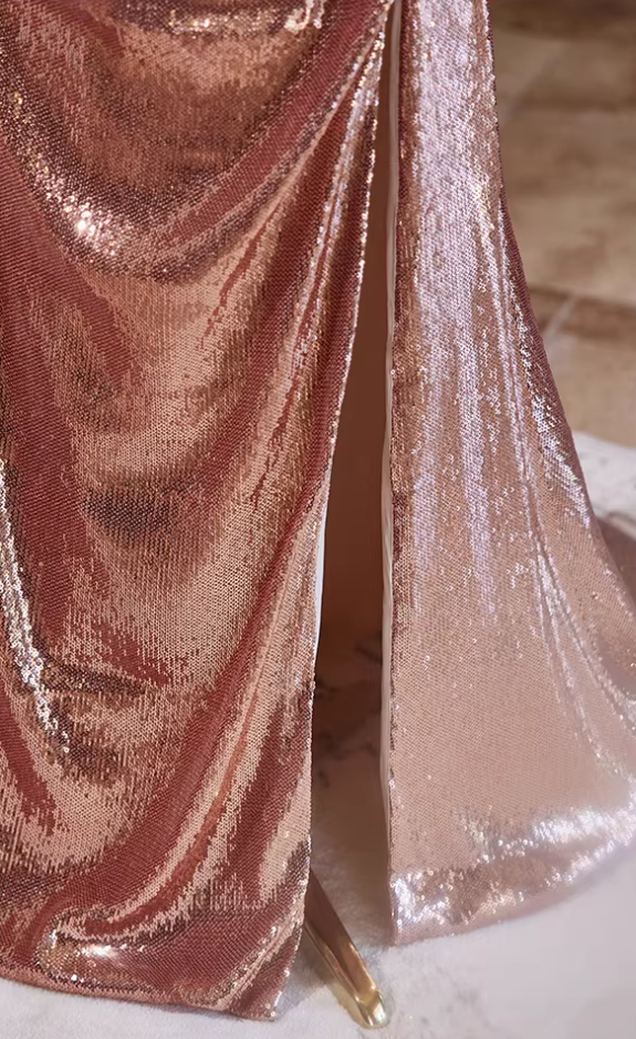 Luxurious Off-Shoulder Draped High-Slit Evening Mermaid Dress Sequins Beading Prom Dress AP5355
