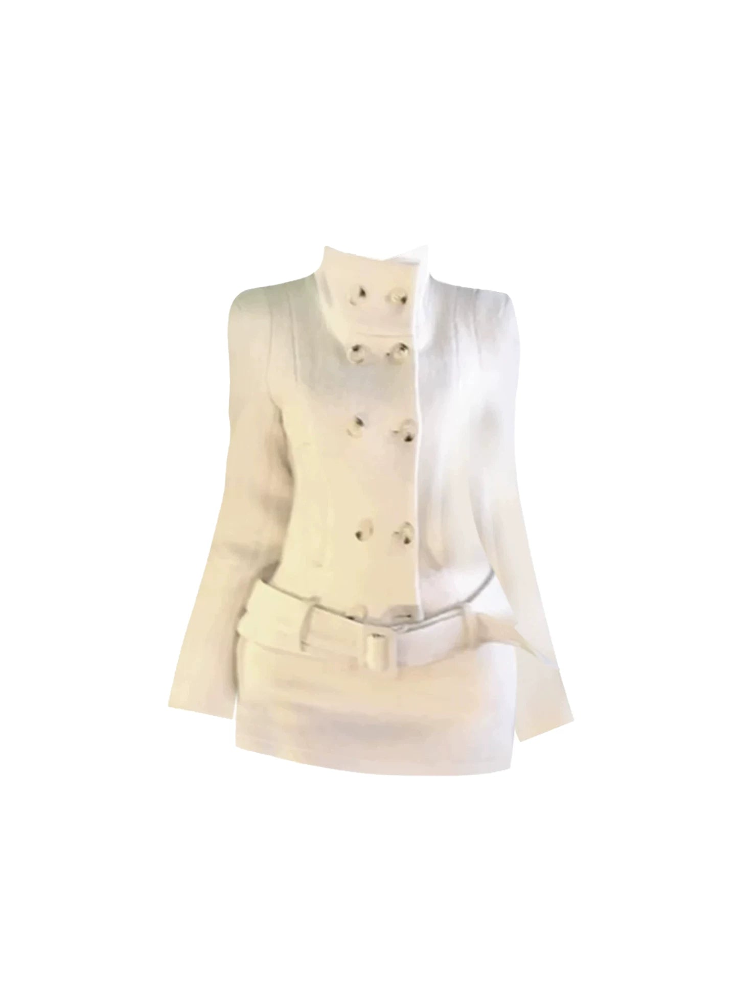 Glamorous Cream Double-Breasted Blazer Bodycon Mini Skirt Fashion 2-Piece High Collar Long-Sleeve Wide Belt Detail Short Dress AP5370