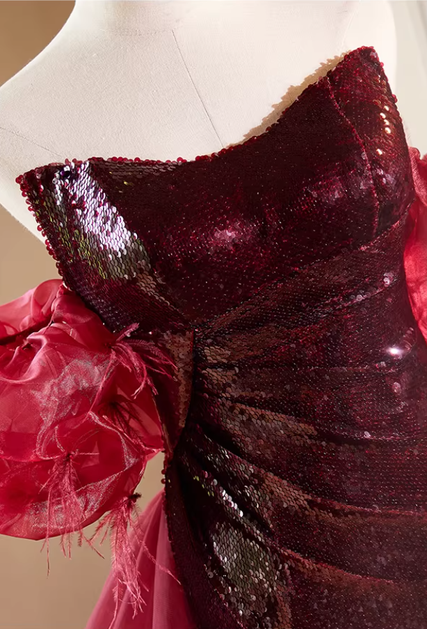 Flattering Sheath Off-Shoulder Red Sweet 16th Dresses Sequins High-Slit Prom Dress AP5389