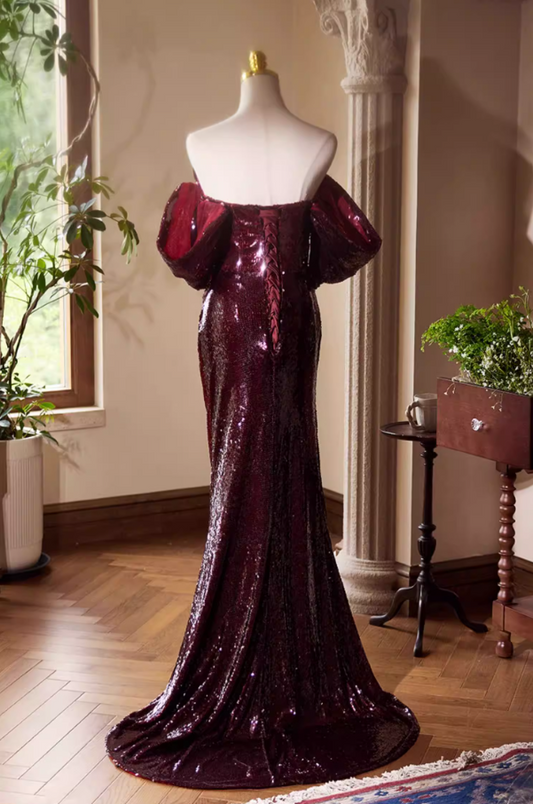 Attractive Off-Shoulder Long Evening Mermaid Dress Sequins Prom Dress AP5391