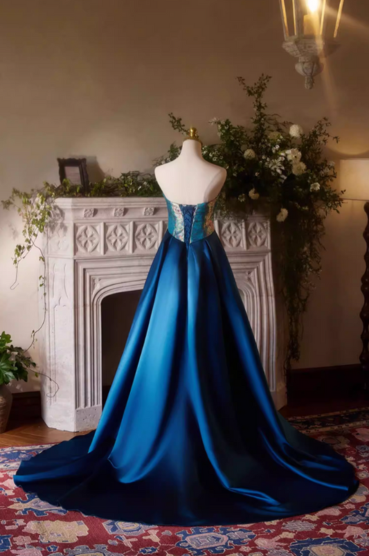 Princess A-Line Strapless Sweet 16th Dresses Jacquard Satin Prom Dress AP5395