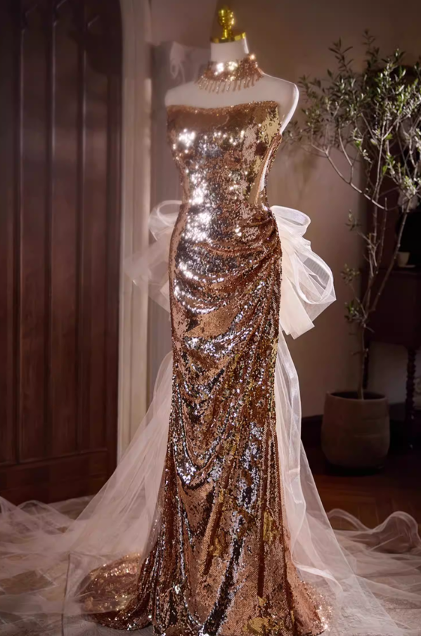 Cozy Strapless Long Mermaid Evening Dress Sequins Prom Dress AP5428