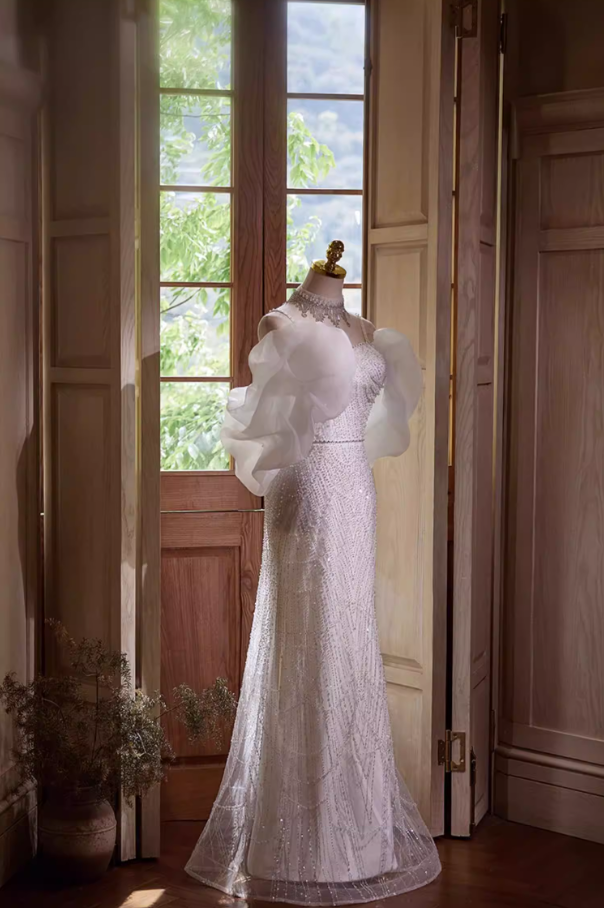 Fabulous Spaghetti Strap Mermaid Bridal Gowns Beading Sequins Tulle Wedding Dress AP5432