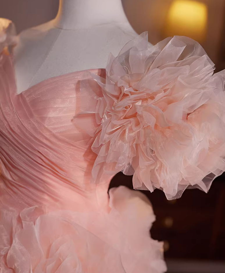 Pretty Off-Shoulder A-Line Pleated Sweet 16th Dresses Handmade Flowers Tulle Prom Dress AP5475