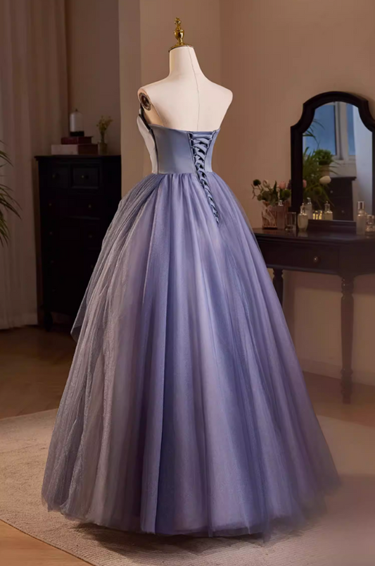 Y2K Style Strapless A-Line Pleated Sweet 16th Gowns Handmade Flowers Tulle Prom Dress AP5483