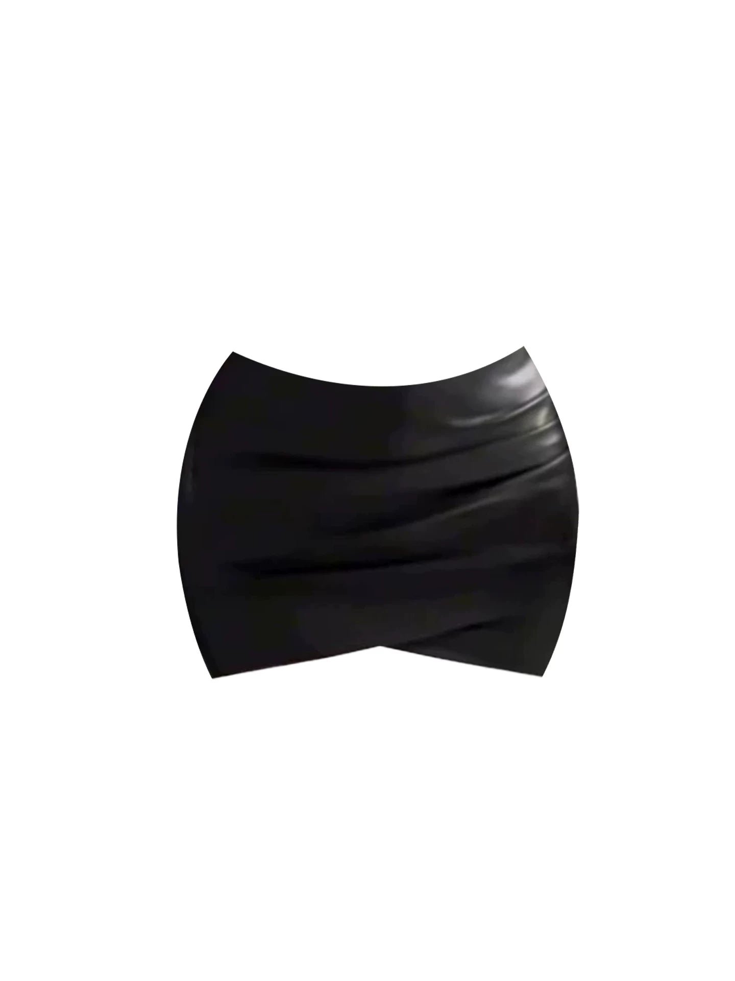 Lovely Cutout Top Faux Leather Ruched Mini Skirt Chic Black Long-Sleeve One-Shoulder Bodycon 2-Piece Short Dress AP5490