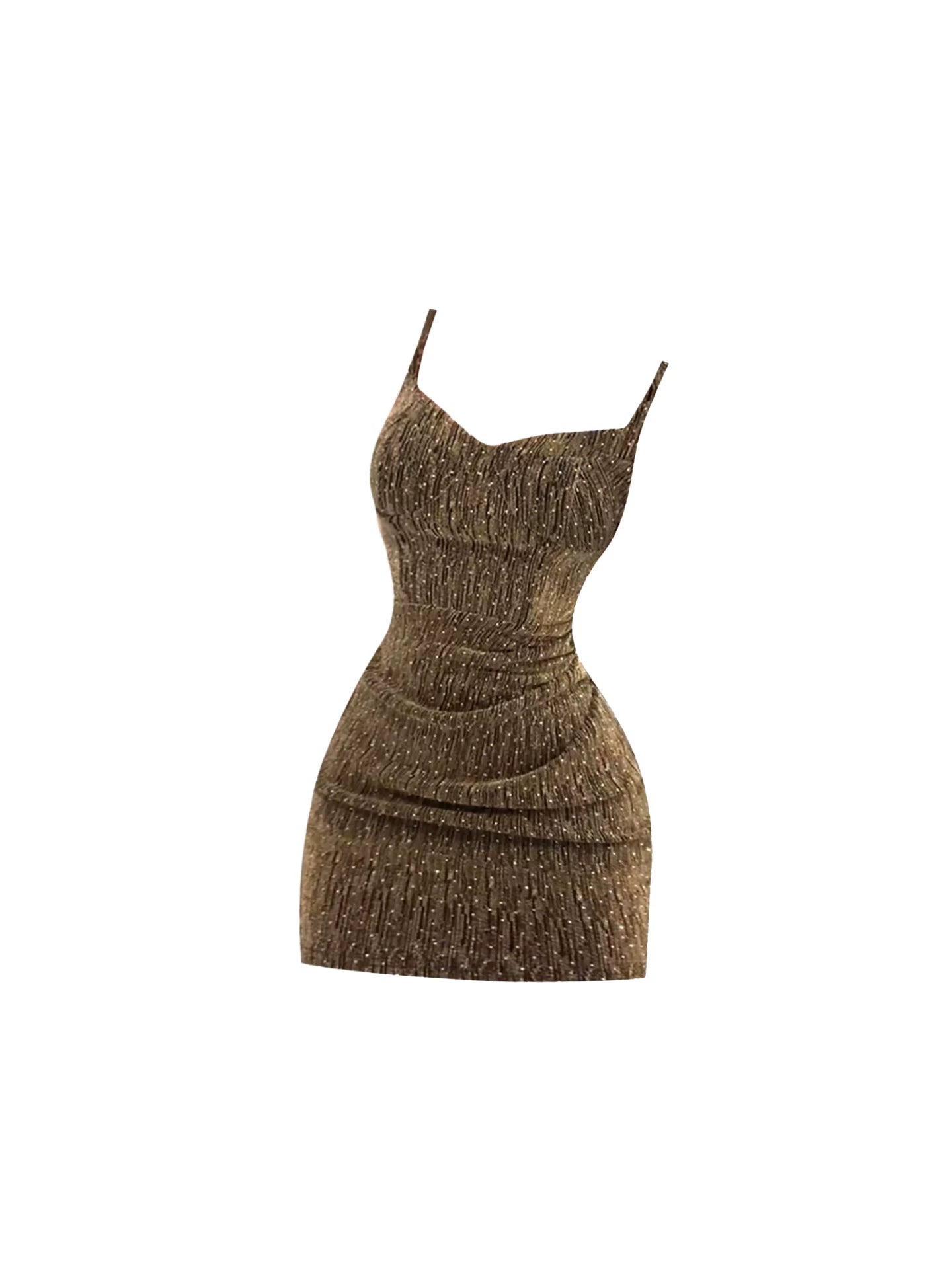 Refined Ruched Texture Spaghetti Strap Mini Skirt Trendy Champagne Sequin Bodycon Short Dress AP5491