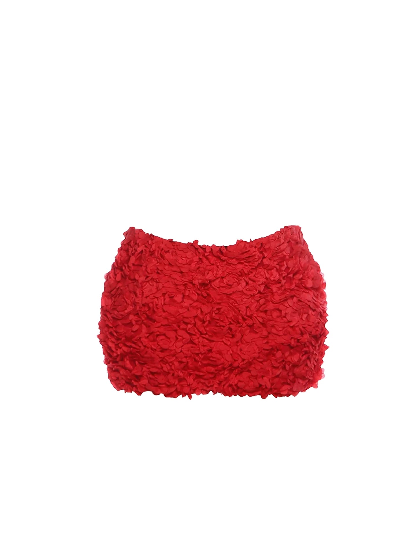 Beautiful Corset Top Button Sheer Mesh Bodycon Mini Skirt Trendy Red Strapless Two-Piece Set 3D Flower Texture Short Dress AP5492