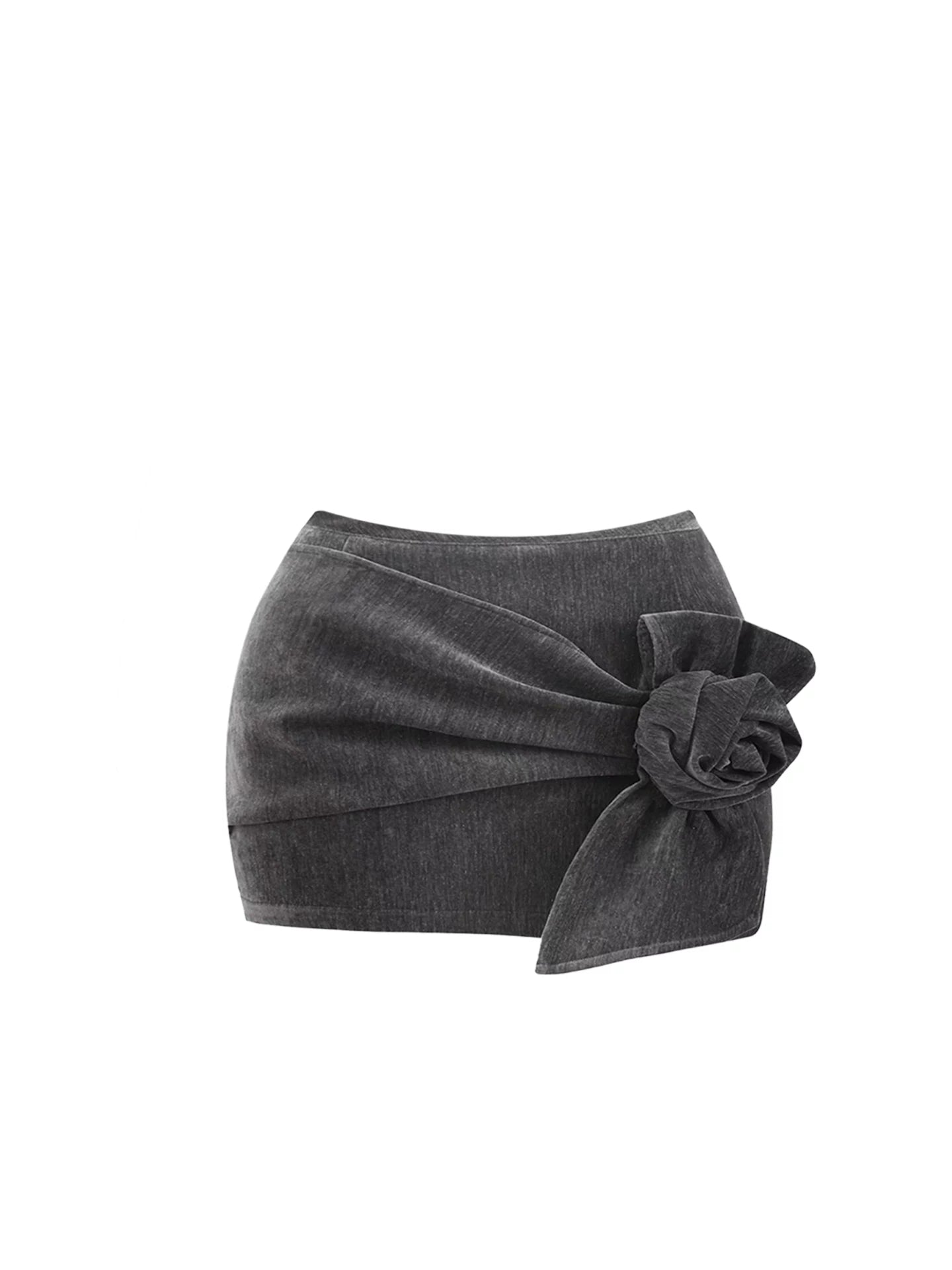 Fascinating Asymmetric Neck Top Grey 3D Rose Low-Rise Mini Skirt Elegant Pink Cutout Long Sleeve Bodycon 2-Piece Short Dress AP5498