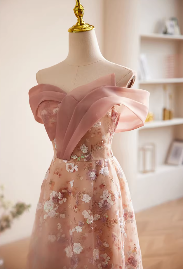 Lustrous Off-Shoulder A-Line Sweet 16th Dresses Floral Sequins Prom Dress AP5510
