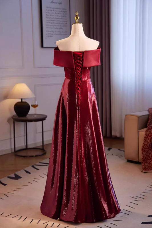 Chic Off-Shoulder A-Line Sweet 16th Dresses Red Sequins Prom Dress AP5514