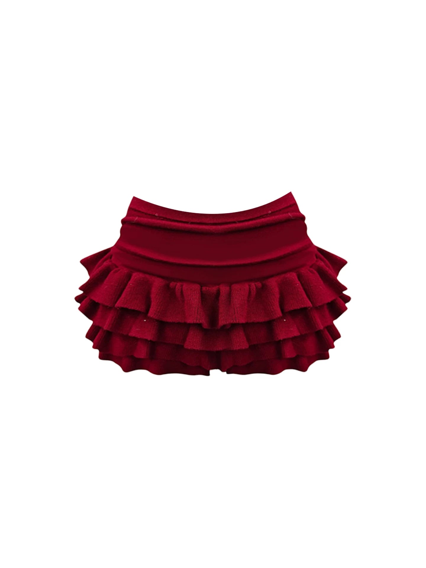 Adorable Faux Fur Collar Top Cartoon Accents A-Line Mini Skirt Chic White & Burgundy Two-Piece Tiered Ruffled Halter Short Dress AP5546