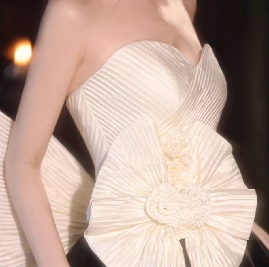 Princess Strapless A-Line Color-Blocked Sweet 16th Gowns Handmade Flowers Bows Prom Dress AP5557