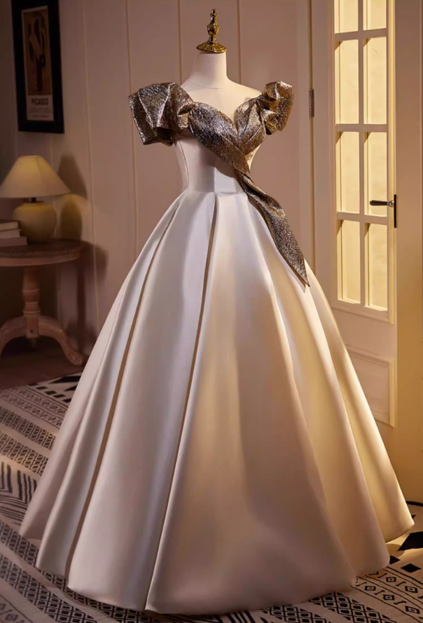 Gen Z Style A-Line Sequins Off-Shoulder Sweet 16th Dresses Satin Prom Dress AP5562