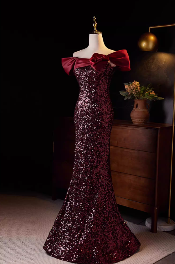 Y2K Off-Shoulder Red Mermaid Sweet 16th Dresses Sequins Handmade Flower Prom Dress AP5567