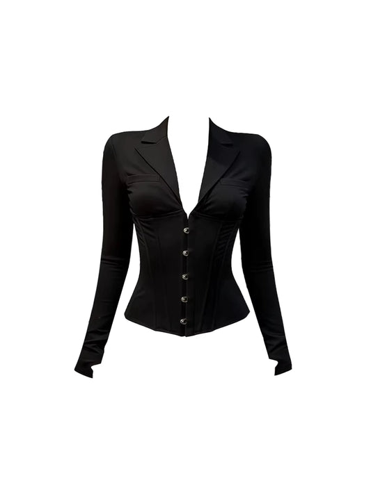 Amazing V Neck Buttoned Front Blazer Sequin Mini Skirt Trendy Black Two-Piece Set Bodycon Short Dress AP5579