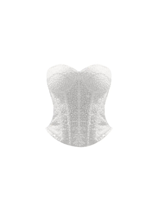 Charming White Strapless 2-Piece A-Line Mini Skirt Trendy Beaded Corset Satin Pleated Flared Short Dress AP5627