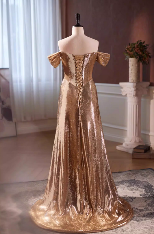 Bling Sheath Off-Shoulder Sweet 16th Dresses Sequins Draped Prom Dress AP5639