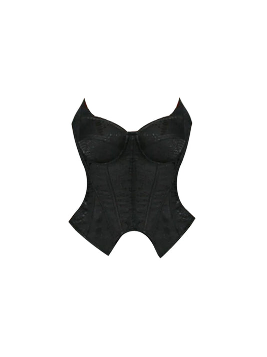 Gothic-Style Black Two-Piece Strapless A-Line Mini Skirt Chic Lace Corset Double-Layer Tulle Fluffy Short Dress AP5658