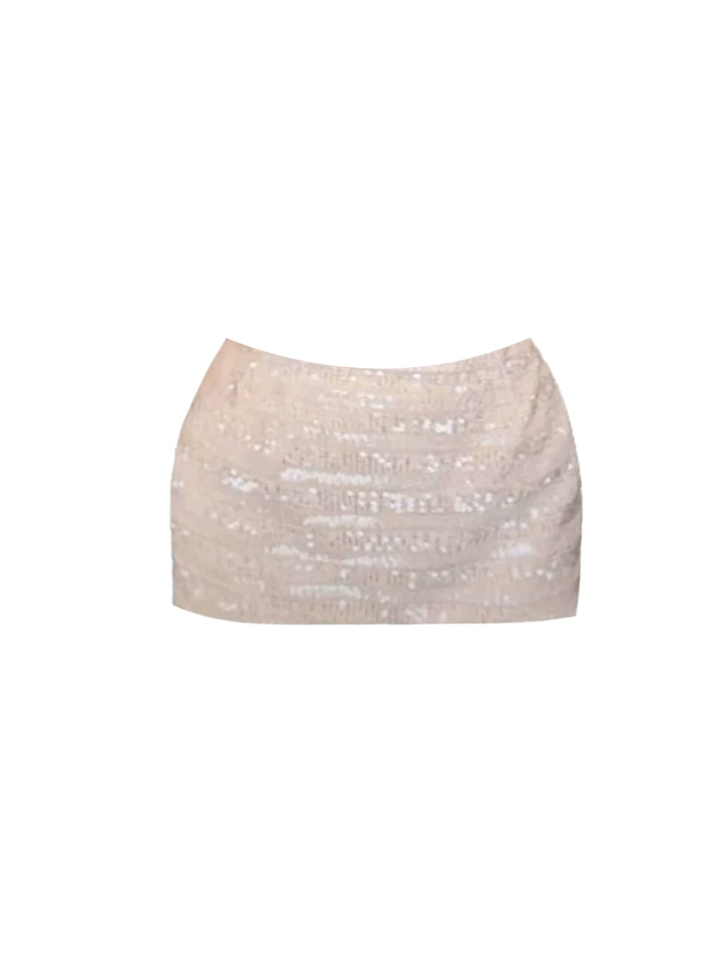 Shiny Sequin Texture Top Bodycon 3-Piece Mini Skirt Alluring Beige Faux Fur Trim Choker Strapless Short Dress AP5675