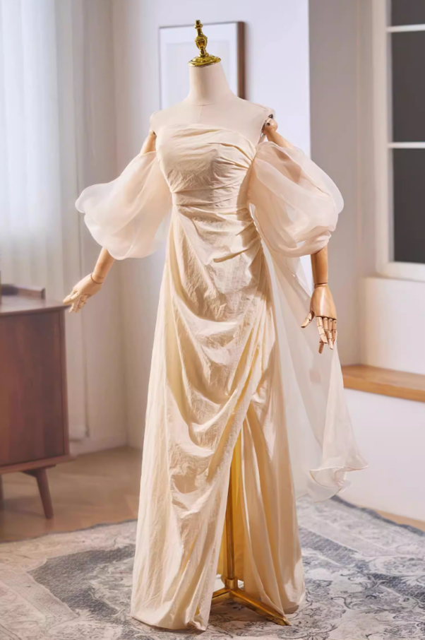 Fabulous Tulle Off-Shoulder Draped Sheath Sweet 16th Dresses High-Slit Prom Dress AP5683
