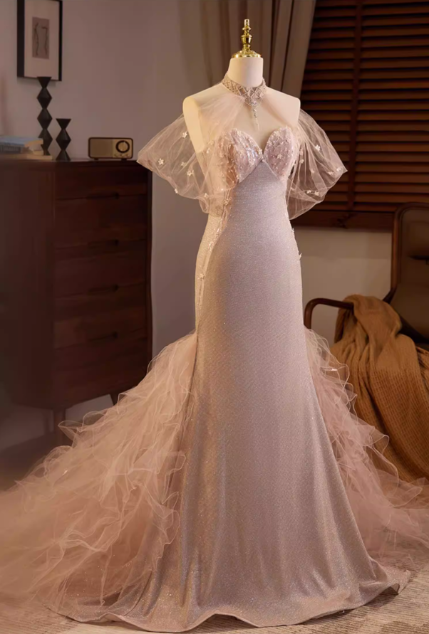 Luxurious Off-Shoulder Tulle Mermaid Sweet 16th Dresses Sequins Appliques Beads Prom Dress AP5685