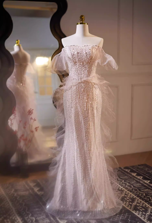 Gen Z Style Off-Shoulder Mermaid Sweet 16th Dresses Beading Ruffled Tulle Prom Dress AP5733