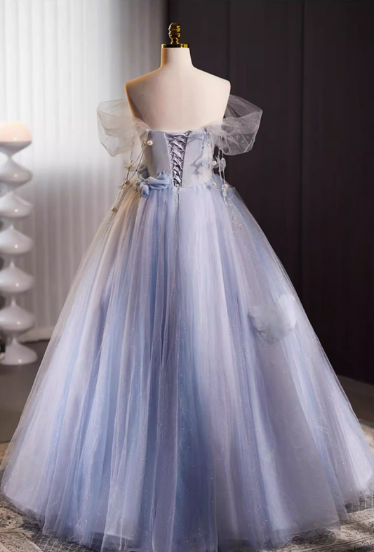 Hottie A-Line Off-Shoulder Evening Gowns Pearls Appliques Layered Tulle Prom Dress AP5734