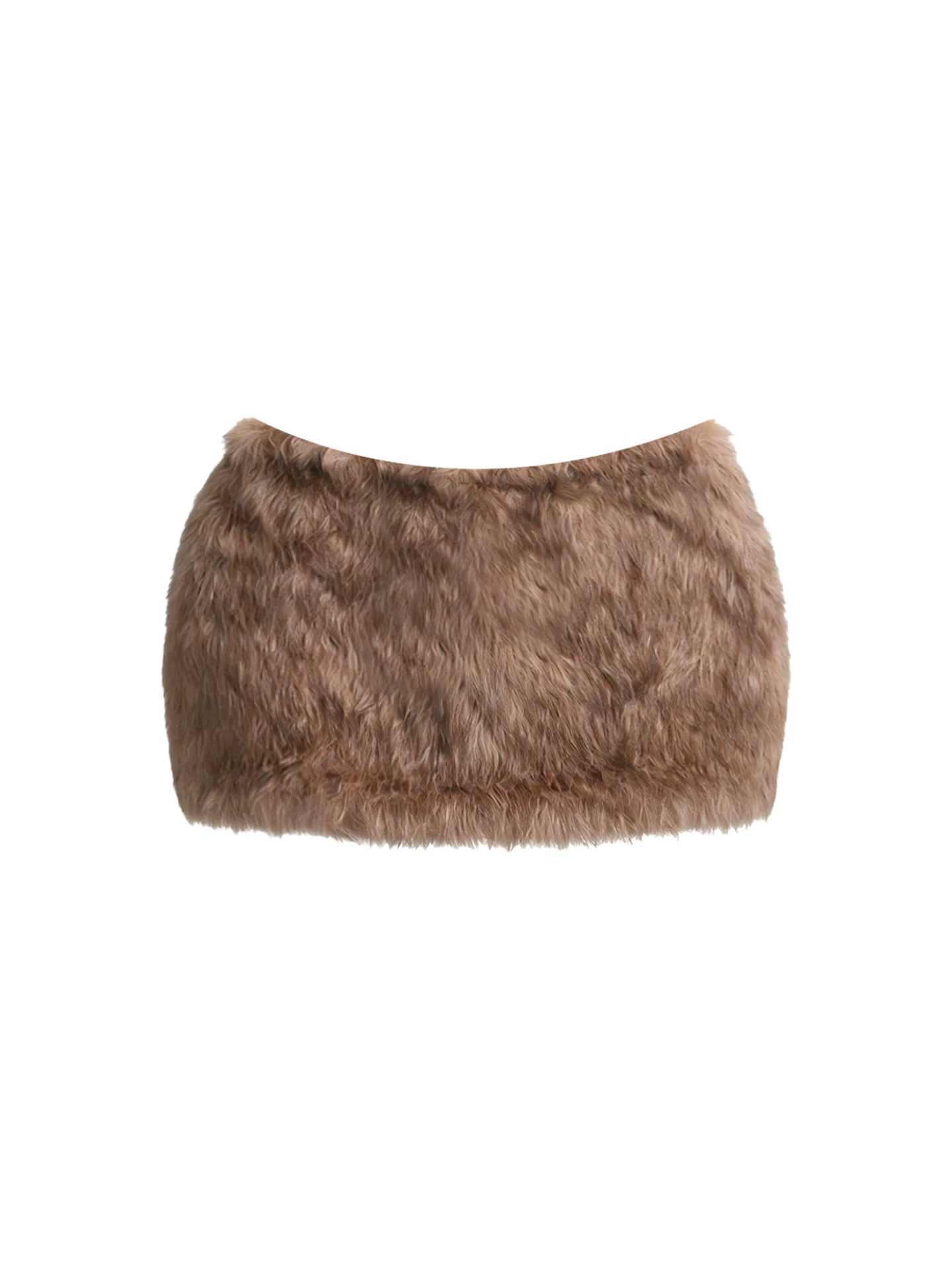Eye-Catching Black V-Neck Corset Bodycon Mini Skirt Two-Piece Brown Fuzzy Fitted Top Fluffy Bottom Short Dress AP5753