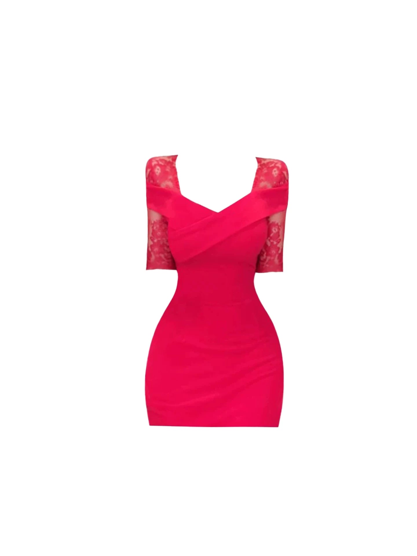 Fabulous Hot Pink Fitted V-Neck Bodycon Mini Skirt Fancy Cross Front Lace Short Sleeves Short Dress AP5759