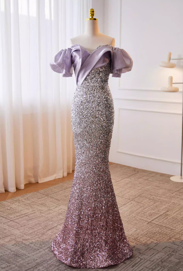 Glamorous Ruffled Off-Shoulder Mermaid Sweet 16th Dresses Sequins Ombre Prom Dress AP5778