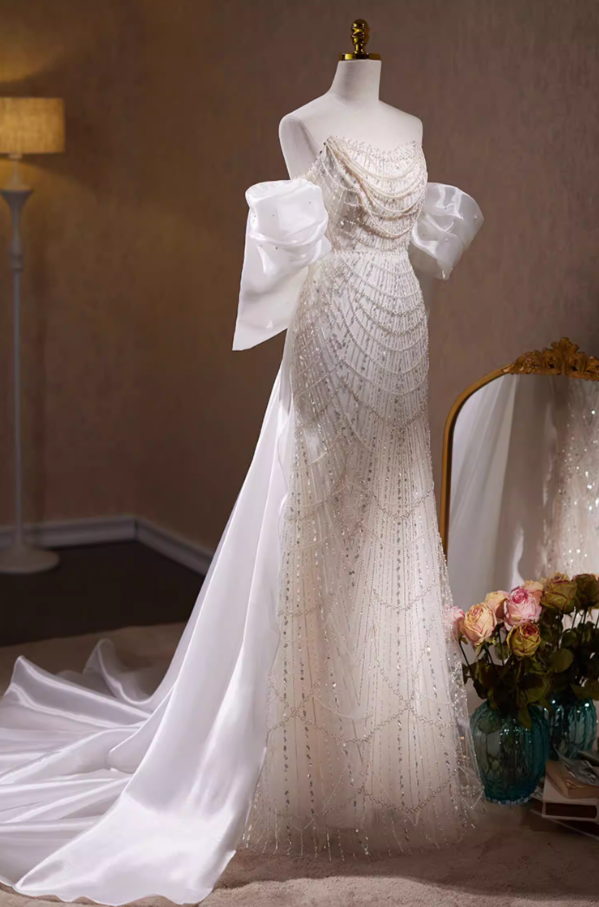 Stunning Strapless Mermaid Bridal Gowns Beading Sequins Wedding Dress AP5780